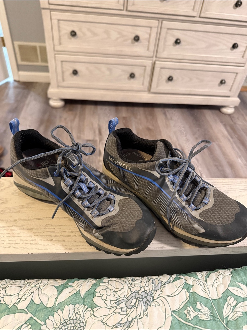 Merrell Womens Gray and Blue Trail Sneakers